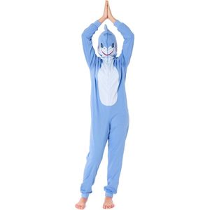Ladeheid Meisjes Overal slapen Pyjama - met Capuchon - Lange mouwen - Lange broek - Katoen - LA-LA40-233-PJ - Blauwe Haai - 158