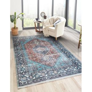 Flycarpets Adrasos Vintage Vloerkleed - Blauw - Waterdicht & Wasbaar - 200x290 cm