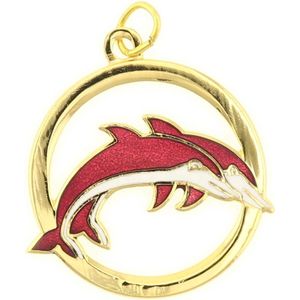 Behave Hanger dolfijnen goud kleur rood emaille 3 cm