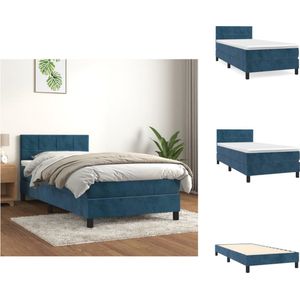 vidaXL Boxspringbed - Luxe Donkerblauw - eenpersoons 193 x 90 x 78/88 cm - Pocketvering Matras - Middelharde Ondersteuning - Huidvriendelijk Topmatras - 100% Polyester - Inclusief Montagehandleiding - Bed