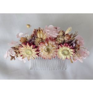 Modern en romantische bruidshaarkam, boho haaraccessoire met gedroogde en gestabiliseerde natuurlijke bloemen, voor boho bruiloft en feestelijke gelegenheid/ bruidsspeld