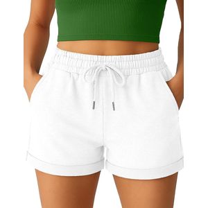 Smith & Solo korte broek dames - comfortabele shorts dames - katoen sweat short - Wit - M
