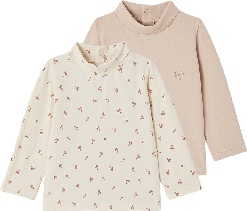 Vertbaudet - Set van 2 Onderhemdjes - Roze en Grijs - Lange Mouwen