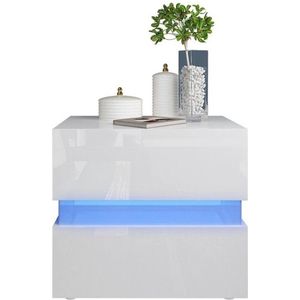 Gran Vida® - Modern Nachtkastje - Inclusief USB Oplaadpoorten - LED- Verlichting - Compact Ontwerp - Hoogglans Wit - 60 x 38 x 47