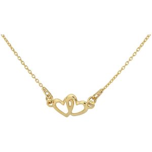 ARLIZI 1325 Ketting Dubbel Hartjes Hanger - Dames - 925 Zilver Verguld - 41 cm