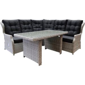 Ibiza hoek dining loungeset 4-delig verstelbaar wit grijs 120cm tafel