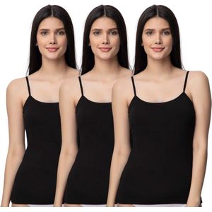 3 Pack lycra Dames spaghetti hemd - 92% Katoen - Zwart Maat S-M