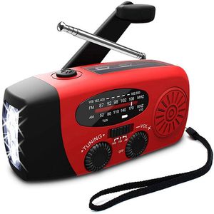 FM/AM/WB - Solar - Zaklamp - Powerbank- mini-noodoverlevingsradio op zonne - Noodradio Op Batterijen -energie - met 3 LED's Superheldere zaklamp 2000mAh batterij - aangedreven powerbank Smartphone-oplader - rood