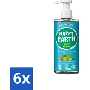 Happy Earth – Handzeep – 100% Natuurlijk Cedar Lime – 300 ml - Voordeelverpakking - 6 stuks
