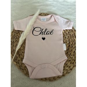 Romper met naam - Baby - Lichtroze - Maat 50/56 - 100% Katoen