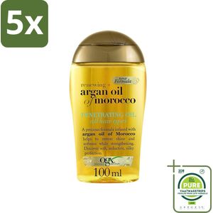 5 x OGX - Argan Oil of Morocco - Haarolie - Penetrating Oil - Intensief Herstel - 100 ml - Grootverpakking - Argan Olie - Haar Olie - Haar Herstel - Pluiscontrole - Zijdezacht Haar
