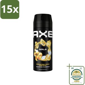 15 x Axe Deodorant Bodyspray Gold 150 ml - Grootverpakking - Deodorant - Bodyspray - Geur - 48 Uur Bescherming - Oud Wood