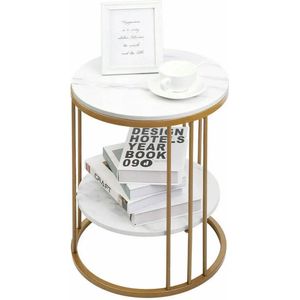 MS® - Bijzettafel - Koffietafel - Side table - Ronde tafel - Gouden ijzeren frame - Marmer tafelblad wit - Functioneel - Dubbellaags - L 40 x B 40 x H 54cm