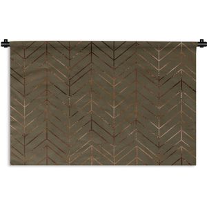 Wandkleed Luxe patroon - Luxe patroon van bronzen lijnen tegen een donkergroene achtergrond Wandkleed katoen 60x40 cm - Wandtapijt met foto
