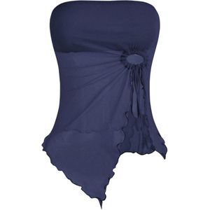 Mesh Crop Top Dames Strapless Y2K Zomertop met Golfzoom en Split