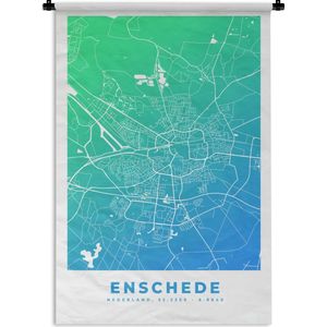 Wandkleed - Wanddoek - Stadskaart - Enschede - Nederland - Blauw - 60x90 cm - Wandtapijt - Plattegrond