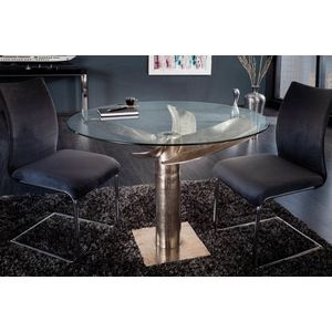 Maritieme eettafel OCEAN 105 cm zilver antiek Glazen eettafel met scheepsschroef