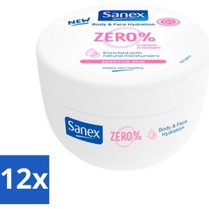Sanex Zero% - Natuurlijke Huidverzorging Crème - Lichaam & Gezicht - Hydrateert - Gevoelige Huid - 250 ml - Voordeelverpakking - 12 stuks