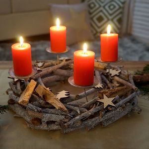 Cosmo Casa Adventskrans rond - Kerstdecoratie tafelkrans - Hout Ø 40 cm grijs - Met kaarsen - Rood