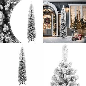 vidaXL Kunstkerstboom met sneeuw smal 210 cm PVC groen - Kunstboom - Kunstbomen - Kunstkerstboom - Kunstkerstbomen
