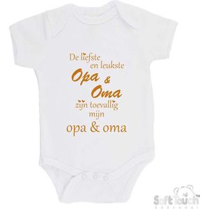 100% katoenen Romper ""De liefste en leukste Opa & Oma zijn toevallig mijn opa & oma"" Unisex Katoen Wit/tan Maat 62/68