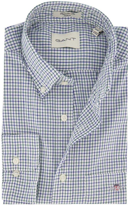 Gant - Overhemd - Blauw - Geruit - Lange Mouwen