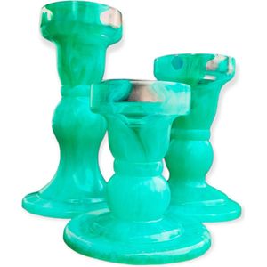 Resin Art JR: Set van 3 kandelaars ( Green, White & Pearl Gold)