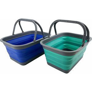 12l Inklapbaar bad met handvat-draagbare Outdoor picknickmand/Krater-opvouwbare boodschappentas-ruimtebesparende opslagcontainer (Paars Blauw + turquoise blauw)