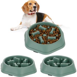 Relaxdays 3x anti-schrokbak voor honden - 500 ml - eetbak tegen schrokken - botjes patroon