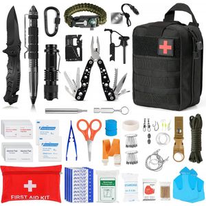 Survival kit - Survival armband - zakmes - paracord armband - vuursteen vuurstarter kit - zaklamp - kompas - Noodpakket - Outdoor camping survival set - Survival spullen - Cadeau man - XL Set - Zwart