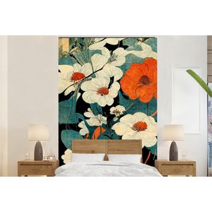 Bloemen - Planten - Vintage - Azië - Oranje - Behangpapier