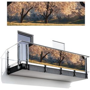 Balkonscherm 300x90 cm - Balkonposter Bomen - Bloesem - Lente - Balkon scherm decoratie - Balkonschermen - Balkondoek zonnescherm
