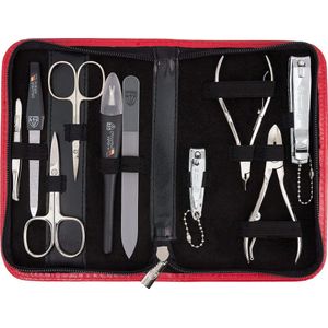 Manicureset 10-delige 'Spezia' | Nageletui zwart kunstleer - nagelschaar nageltang pincet nodig ?