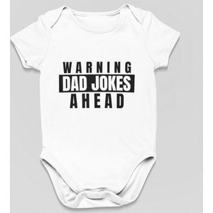 Vaderdag Cadeau - Romper Warning Dad Jokes Ahead - Maat 56 - Kleur Wit - 100% Katoen