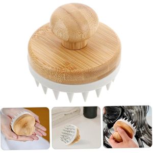 Scalp Massager Bamboe - Scalp Brush – Hoofdmassage - Hoofdhuid Massage Borstels – Siliconen Haarborstel – Haargroei -Wit