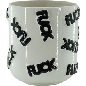 Housevitamin Pot - Planten Pot 'FUCK' - Keramiek - Licht zwart/wit 17,5x17,5x17,5cm