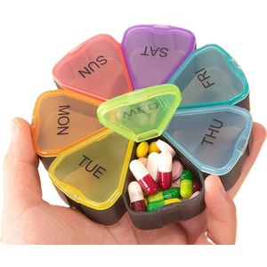 Medicijnendoosje Rond Bloem I Pillendoosje I Pillendoos I Medicijn doosje I Pil Box I 7 dagen I Multicolor/Zwart