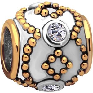 Quiges - 925 - Zilveren - Bedels -Sterling zilver - Beads - 14 Karaat Verguld Kraal Charm met Zirkonia - Geschikt – voor - alle bekende merken - Armband Z361
