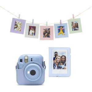 Fujifilm Instax Mini 12 accessoires - Cameratas, fotokaarten met clips & fotoalbum - Pastel Blauw