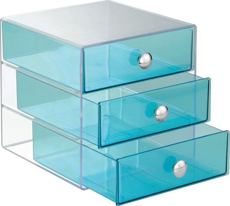 iDesign - 35372EU - Make-up Kastje - Transparant - Gekleurde Lades - Blauw - Sorteervakken & Stapelbaar