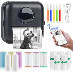 Mini Printer Draadloze Thermische Fotoprinter met 13 Rollen Printerpapier en 5 Kralen voor Studie-Aantekeningen