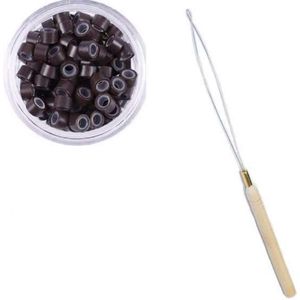 100 Microringen voor Extensions Bruin + 1 Microring Loopnaald