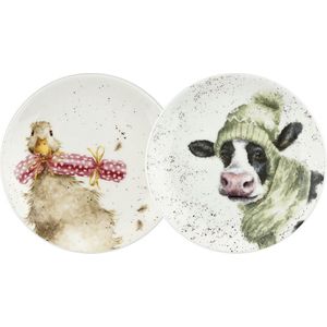 Wrendale Designs - Set 2 dessertborden - Winter - Cow & Duck