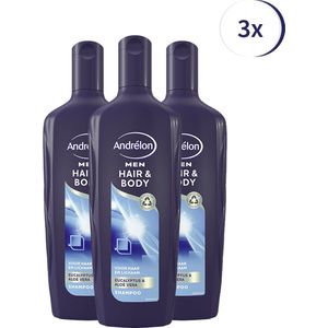 Andrélon For Men Hair & Body - 3 x 300 ml - Shampoo - Voordeelverpakking
