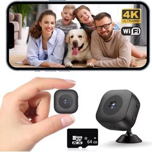 Spy Camera - Bewakingscamera 4K FHD Mini WiFi Camera - Baby Huisdier - WiFi met App - Nachtzicht - Incl. 64GB SD Kaart - Beveiligingscamera voor binnen - Verborgen Camera - Auto IR Nachtzicht - Bewegingsdetectie Waarschuwing