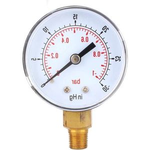 50mm Vacuümmanometer 1-0bar-300inhg Water Olie Lucht Gas - Messing 1/8 BSPT