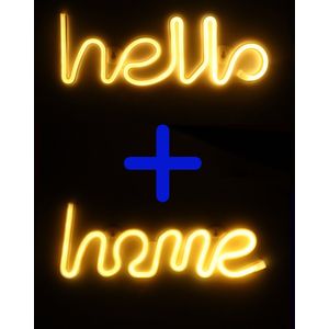 Neon Lamp - Hello Geel + Home Geel - Incl. 6 Batterijen - Neon Verlichting - Neon Led Lamp - Neon Wandlamp