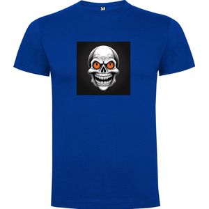 Kobalt Blauw T-Shirt met “ Kleurrijke Halloween Spooky Face “ Print Full Color Maat L