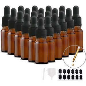 Bruine glazen druppelfles met pipet - 24 stuks - 10 ml