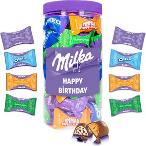 Milka Moments chocolademix ""Happy Birthday"" - chocolade verjaardagscadeau - chocolade met hazelnoot, Alpenmelkchocolade, Oreo en toffee - 500g